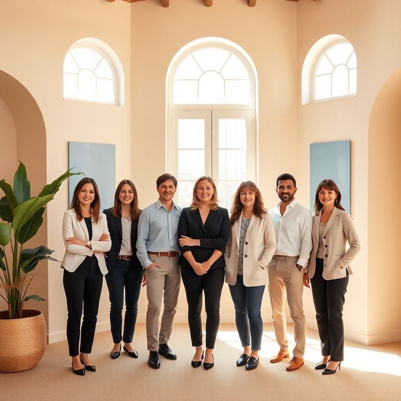 Team di consulenti senior in uno studio a Parma con toni crema e accenti azzurri